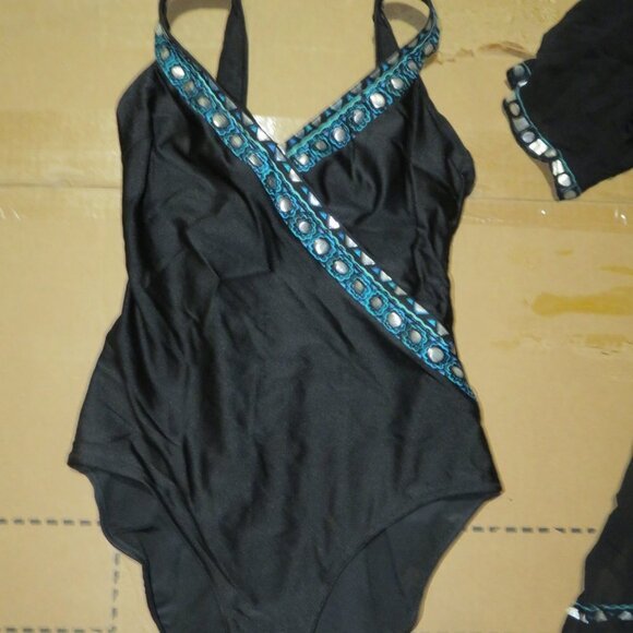 Gottex 3 piece Bundle one piece swimsuit skirt & cover up jacket size 12 - Picture 2 of 10
